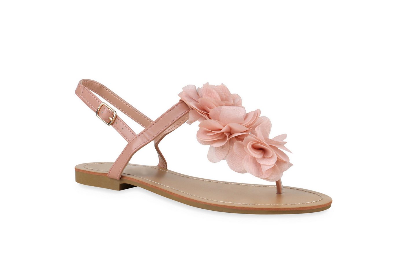 VAN HILL 810035 Zehentrenner Modische Damen Sandalen Blumen Zehentrenner Sommer (Apricot)