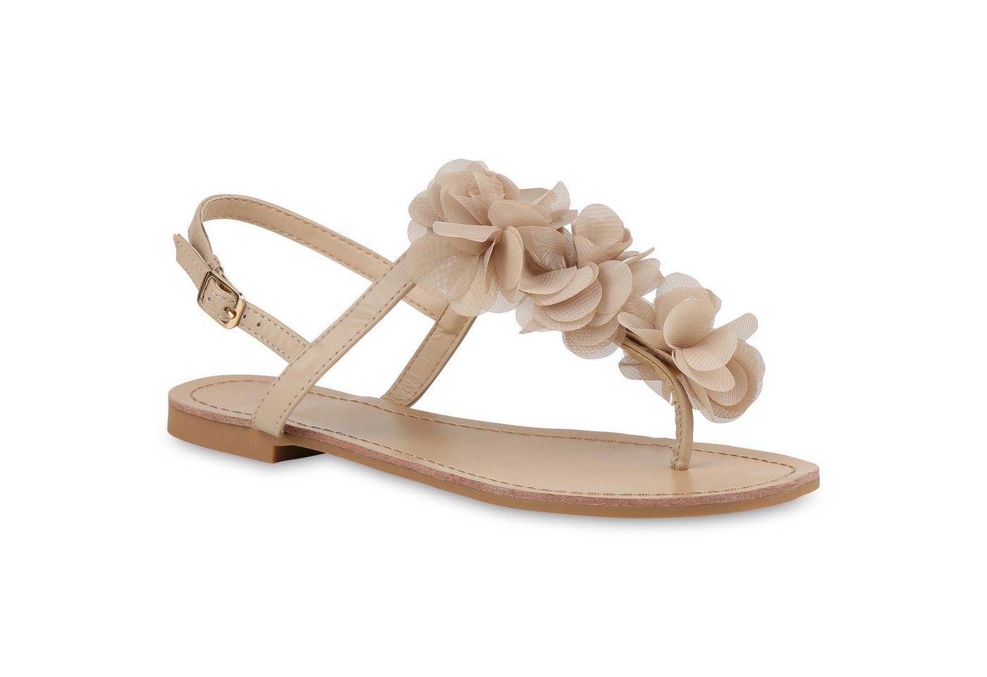 VAN HILL 810035 Zehentrenner Modische Damen Sandalen Blumen Zehentrenner Sommer