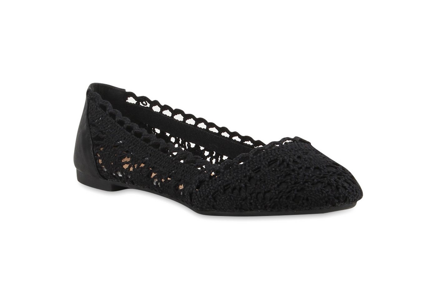 VAN HILL 810414 Ballerina Klassische Bequeme Damen Ballerinas Spitze Flats Häkeloptik