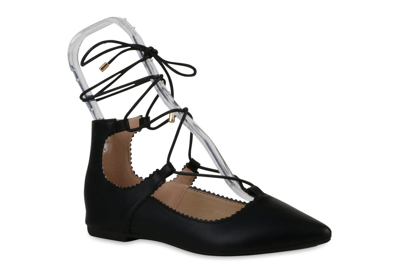 VAN HILL 811642 Ballerina Klassische Damen Ballerinas Geschnürte Flats Leder-Optik