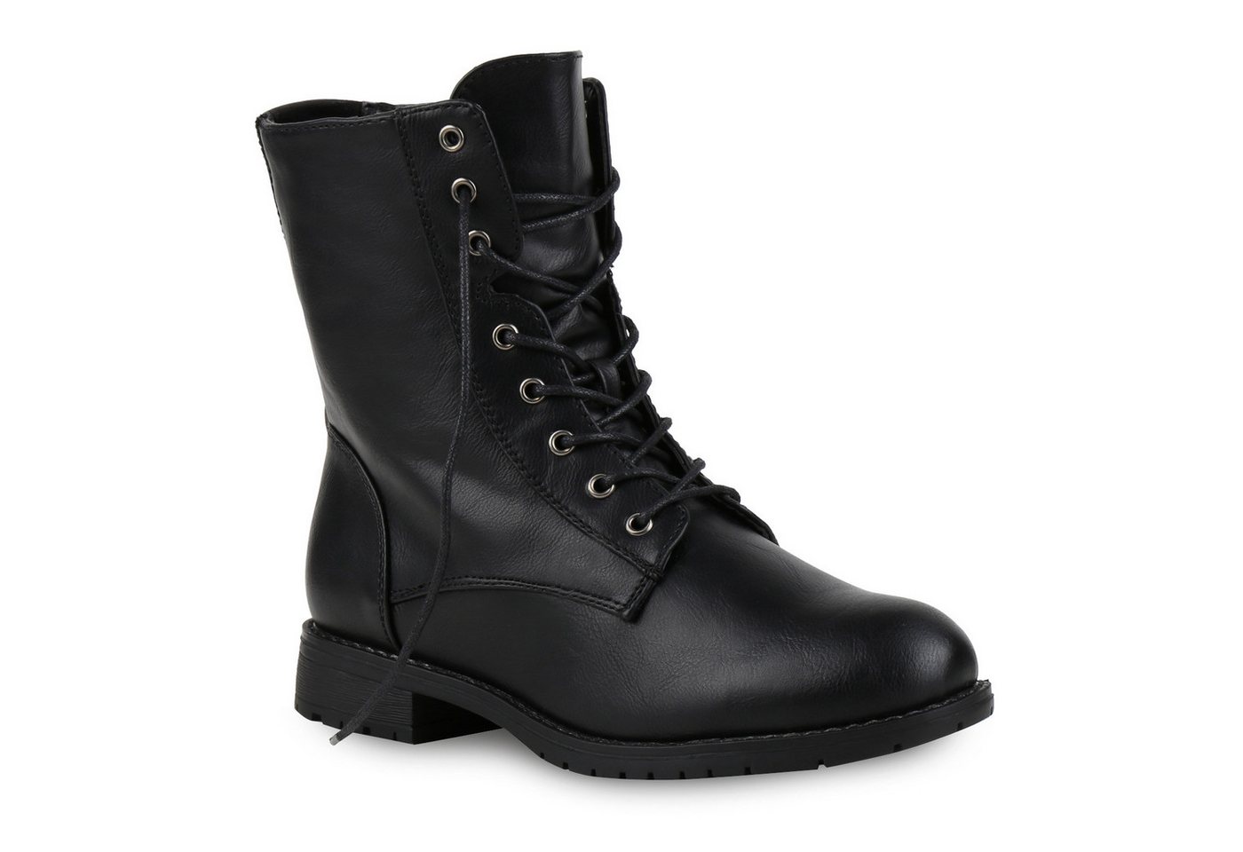 VAN HILL 812022 Schnürstiefelette Damen Schnürstiefeletten Profil Sohle Stiefeletten Leder-Optik (schwarz)