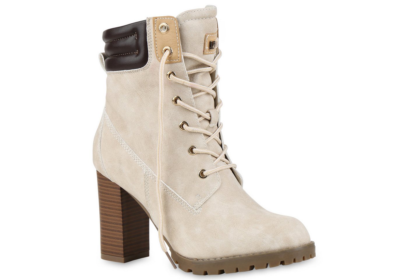 VAN HILL 812259 Schnürstiefelette Damen Schnürstiefeletten Worker Boots Stiefeletten Block Absatz