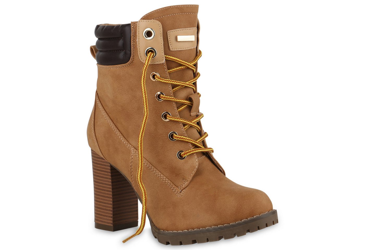 VAN HILL 812259 Schnürstiefelette Damen Schnürstiefeletten Worker Boots Stiefeletten Block Absatz