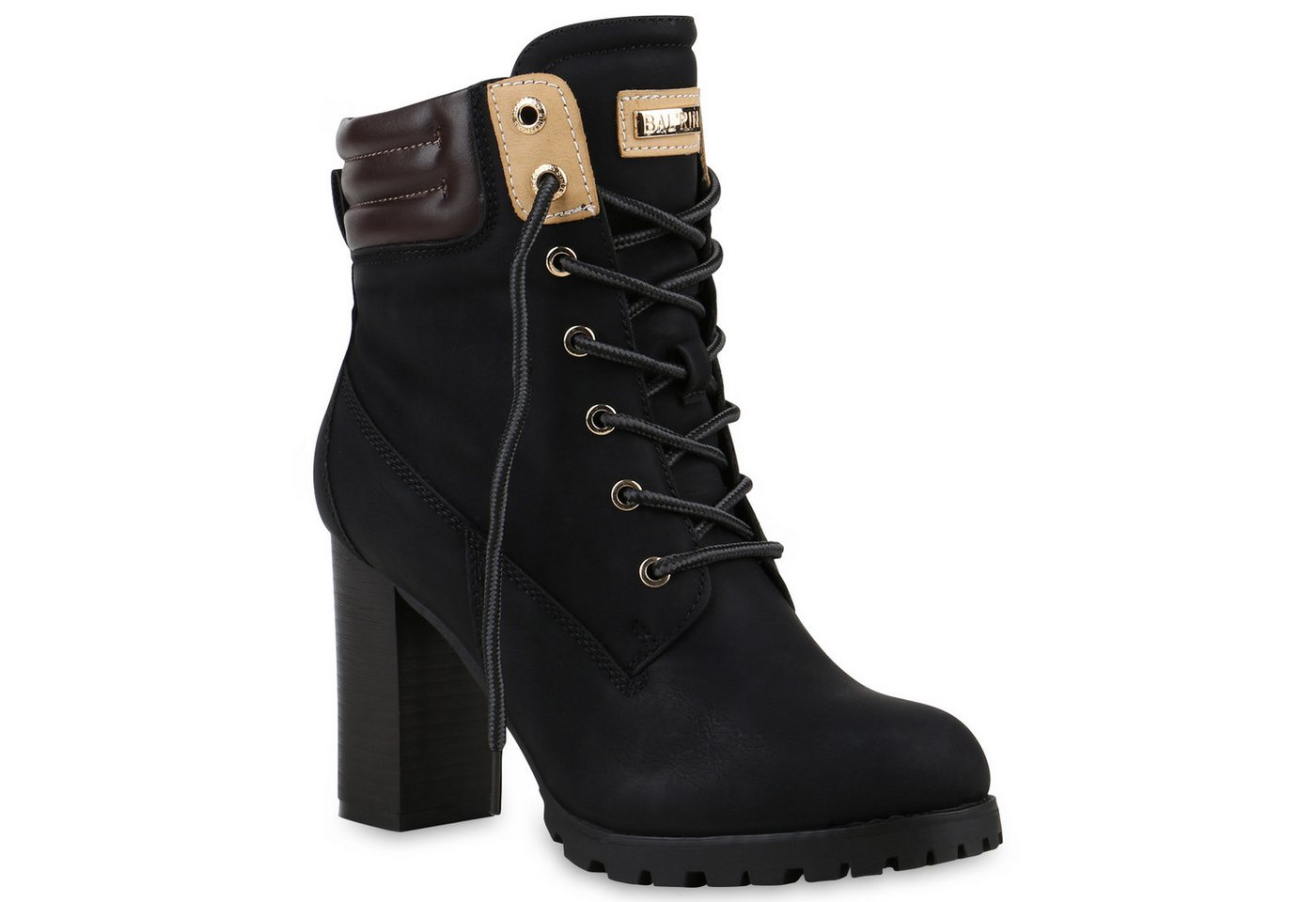 VAN HILL 812259 Schnürstiefelette Damen Schnürstiefeletten Worker Boots Stiefeletten Block Absatz