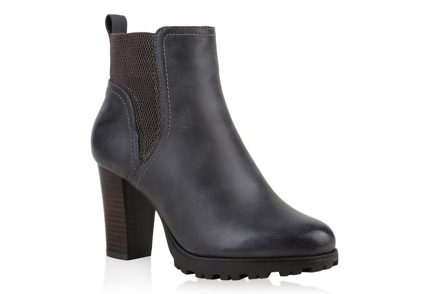 VAN HILL 812569 Chelseaboots Gefütterte Chelsea Boots Damen Block Absatz Stiefeletten