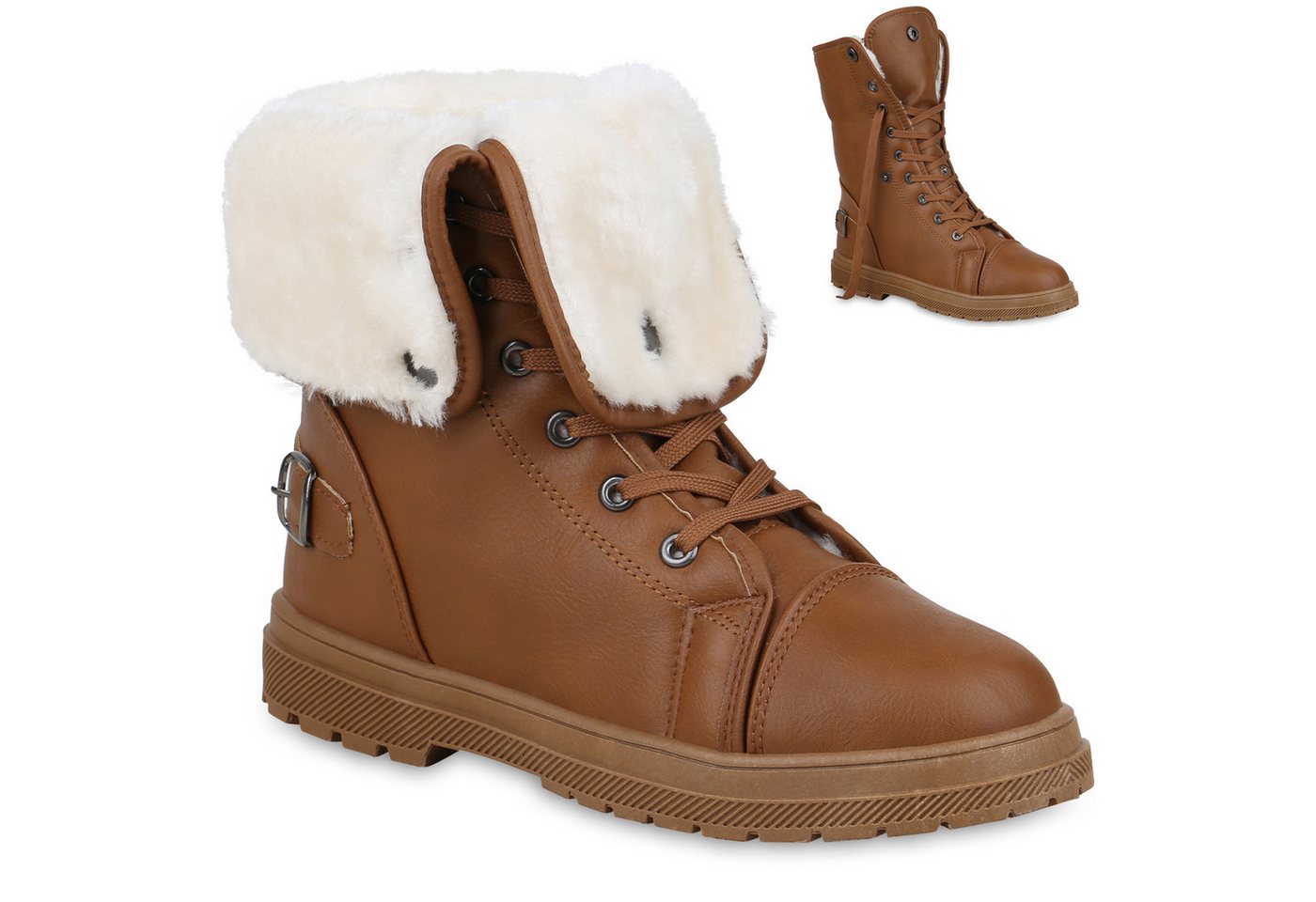 VAN HILL 813745 Stiefelette Warm Gefütterte Damen Stiefeletten Worker Boots Outdoor (braun)