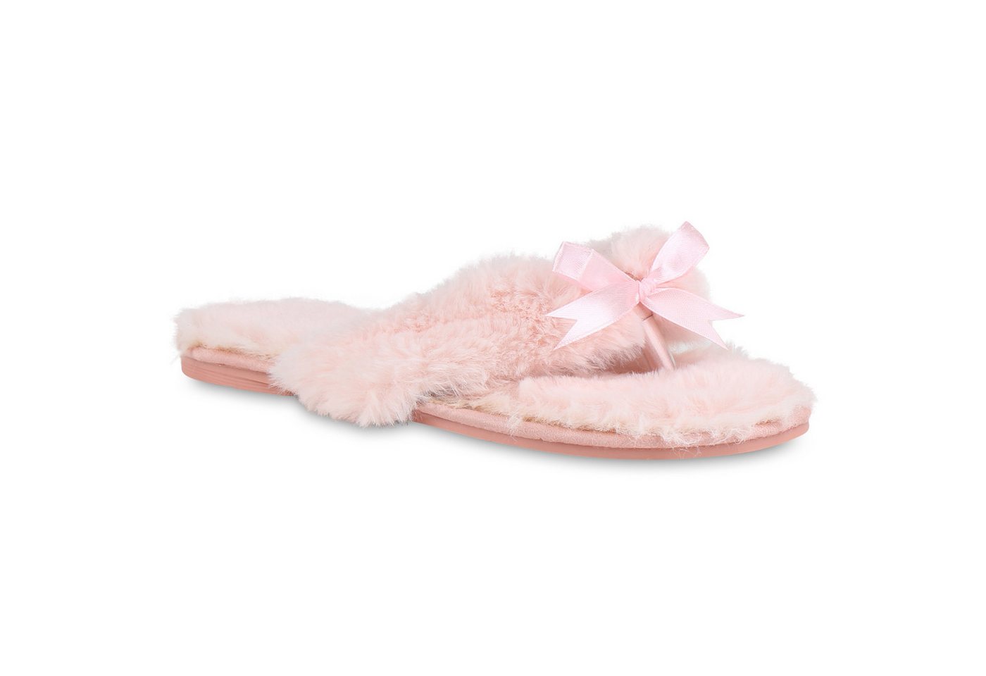 VAN HILL 818526 Zehentrenner Damen Hausschuhe Warm Gefütterte Sandalen Zehentrenner Schleifen (rosa)