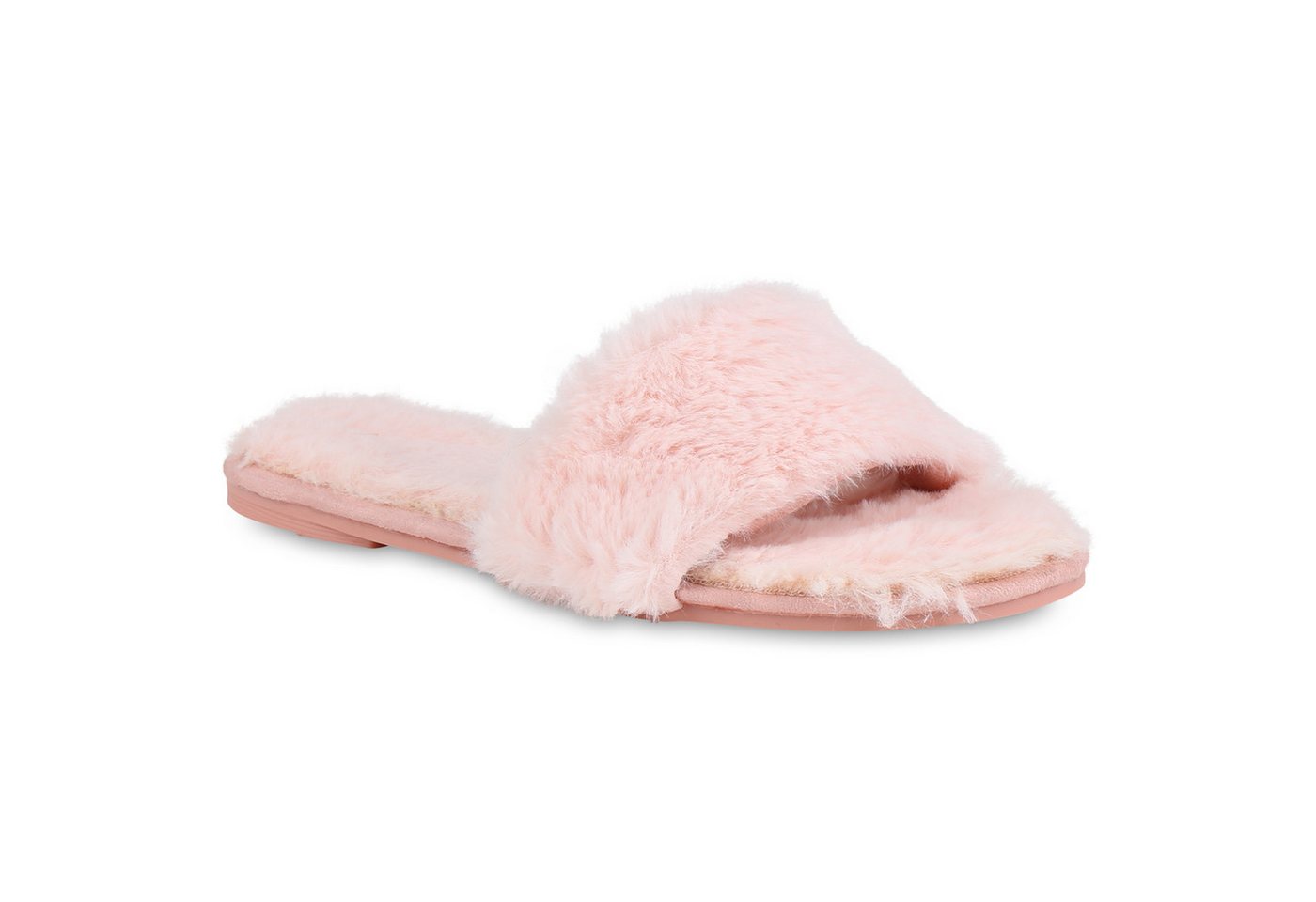 VAN HILL 818527 Pantolette Damen Sandalen Kunstfell Pantoletten Warm Gefütterte Hausschuhe