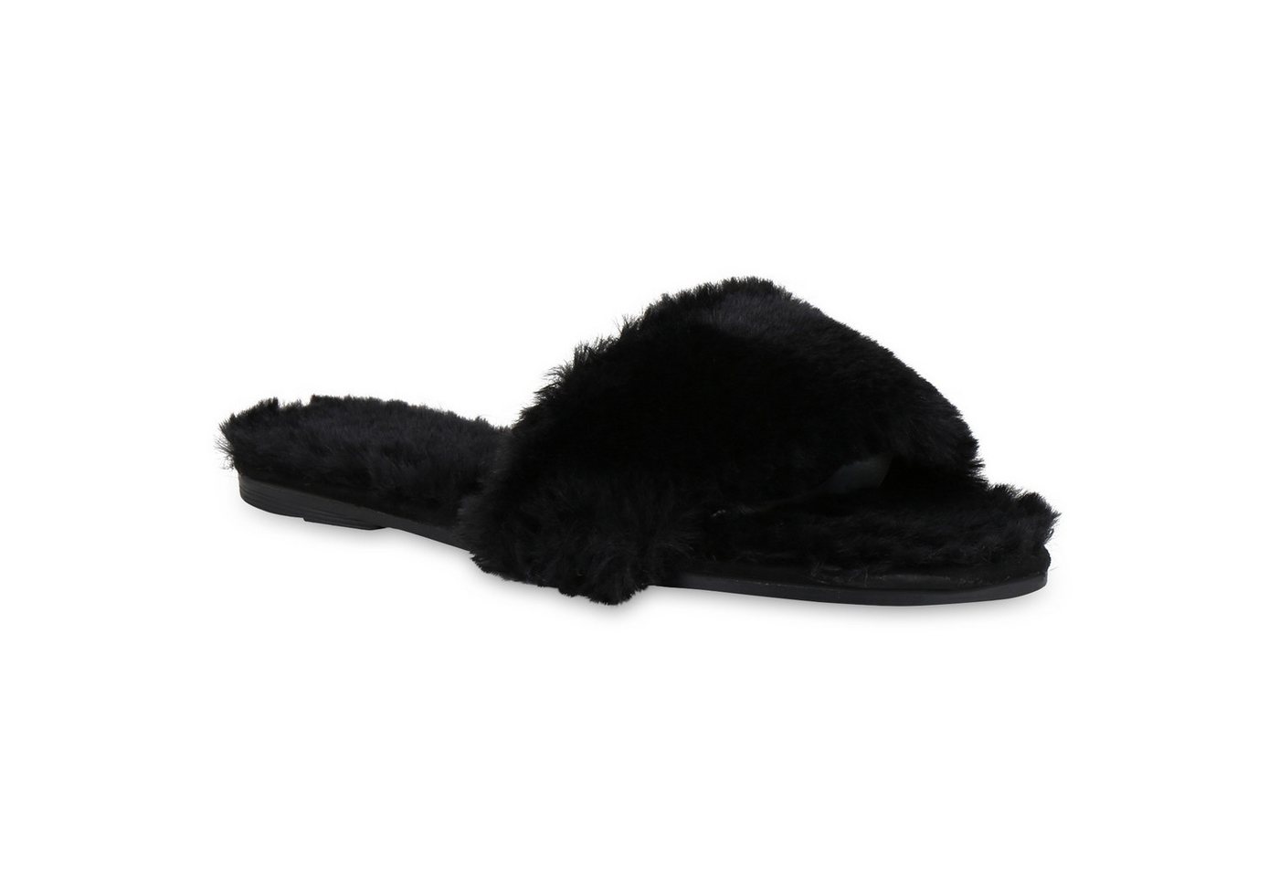 VAN HILL 818527 Pantolette Damen Sandalen Kunstfell Pantoletten Warm Gefütterte Hausschuhe