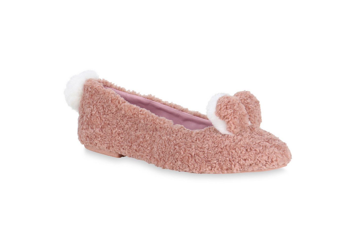 VAN HILL 819088 Ballerina Damen Klassische Ballerinas Kunstpelz Slipper Pom Poms Slip-Ons