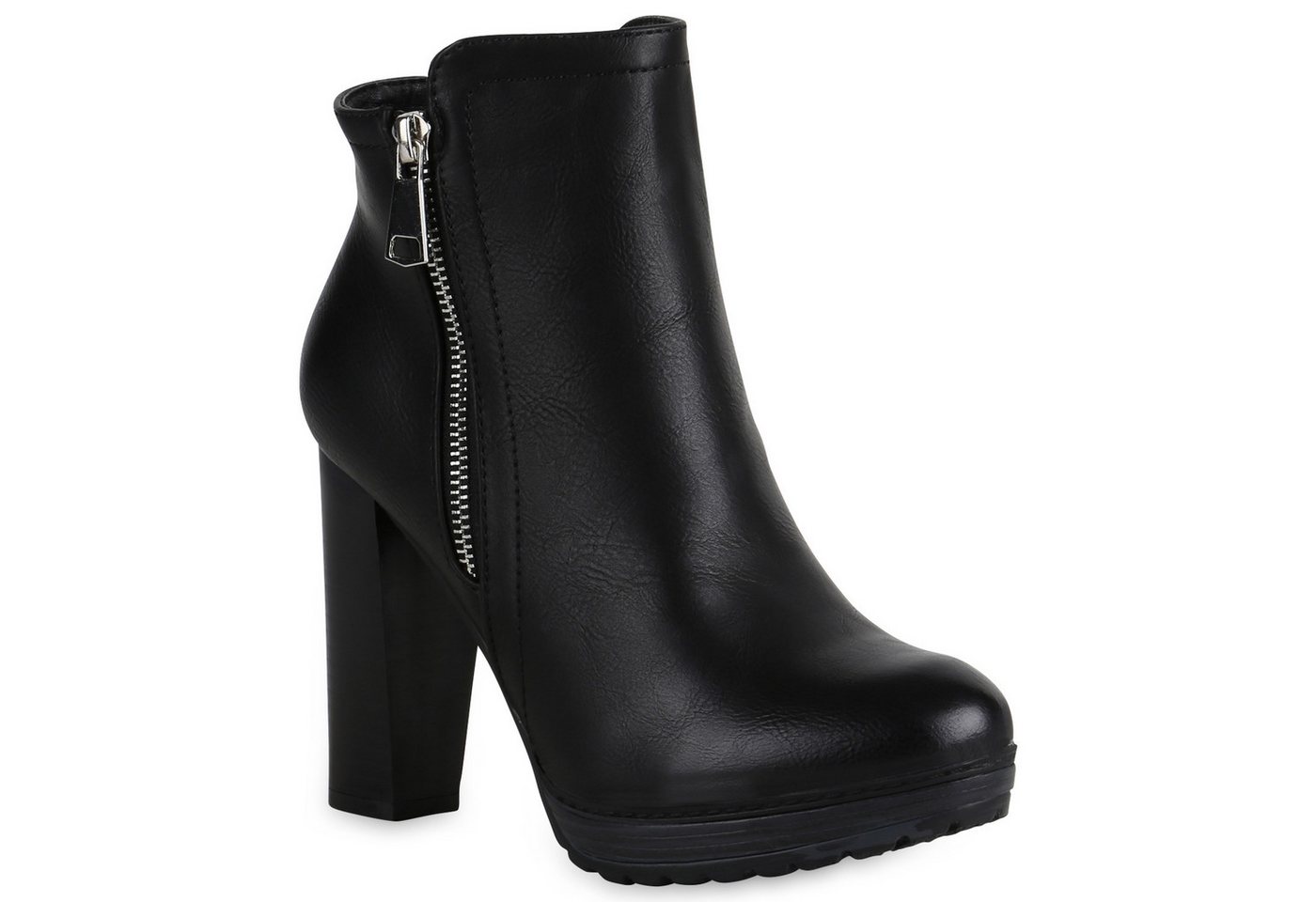 VAN HILL 819927 Plateaustiefelette Gefütterte Damen Plateau Boots Leder-Optik High Heels Stiefeletten