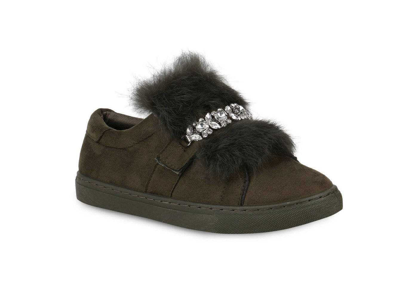 VAN HILL 820227 Sneaker Damen Sneaker Low Fell Strass Wildleder-Optik Freizeit