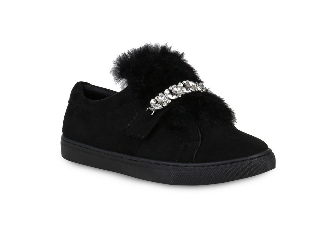 VAN HILL 820227 Sneaker Damen Sneaker Low Fell Strass Wildleder-Optik Freizeit