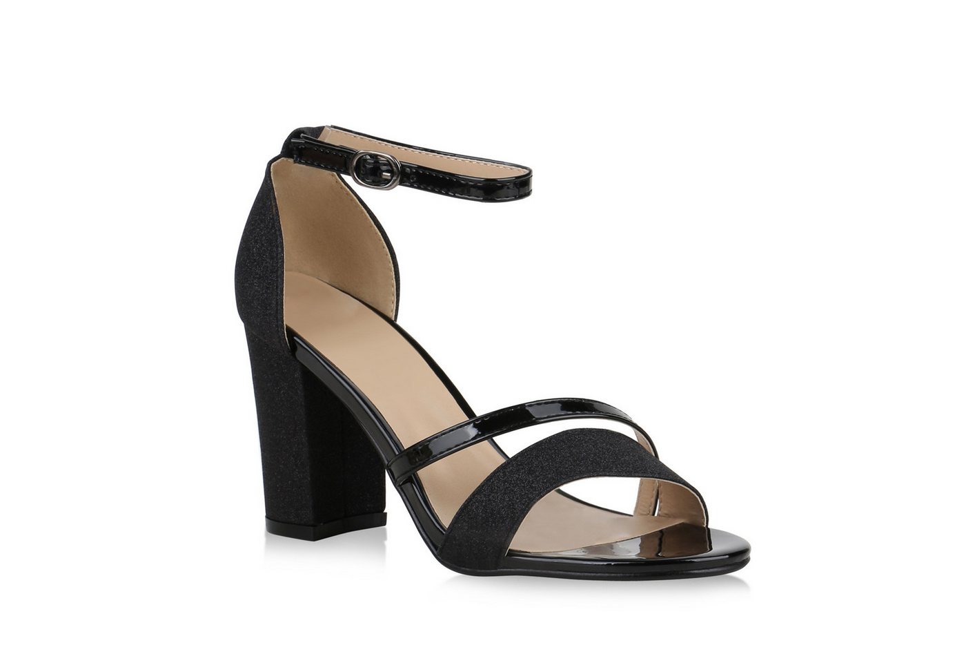 VAN HILL 820555 Riemchensandalette Damen Sandaletten Riemchensandaletten Glitzer Party High Heels