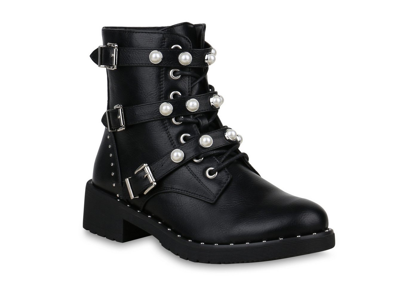 VAN HILL 824765 Schnürstiefelette Damen Stiefeletten Schnürstiefeletten Zierperlen Boots Nieten