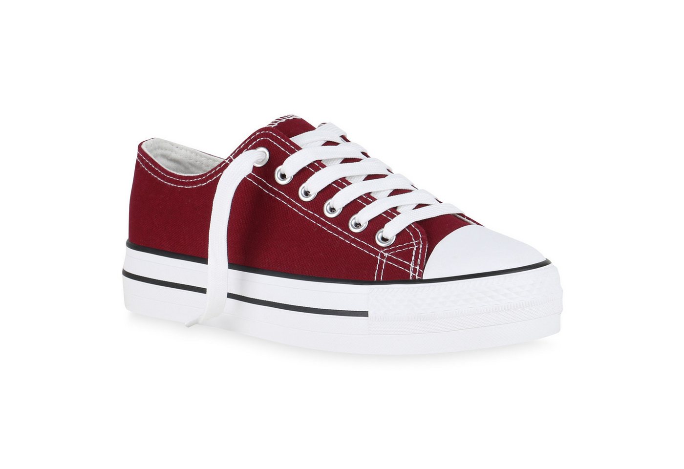 VAN HILL 825894 Plateausneaker Damen Plateau Sneaker Turnschuhe Schnürer Basic Plateauschuhe (rot)