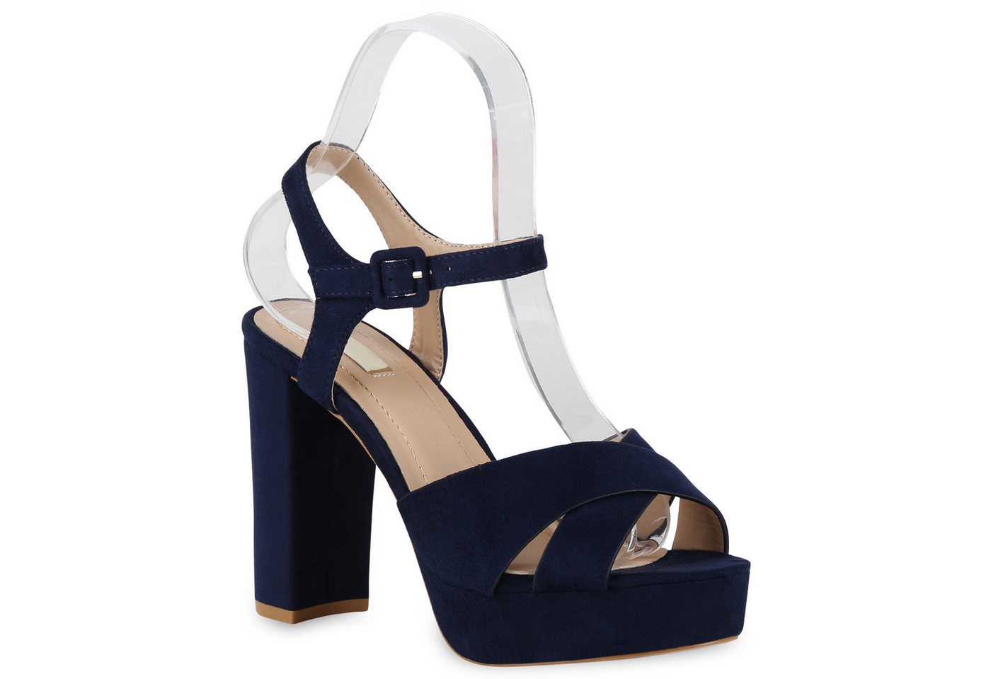 VAN HILL 826159 Plateausandaletten Damen Plateau Sandaletten Blockabsatz Party High Heels (blau)