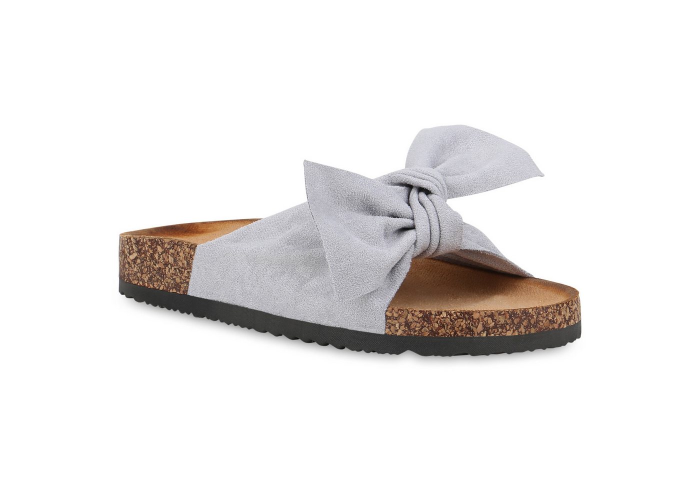 VAN HILL 833538 Pantolette Damen Sandalen Pantoletten Korkoptik Sommer Schlappen Hausschuhe (grau)