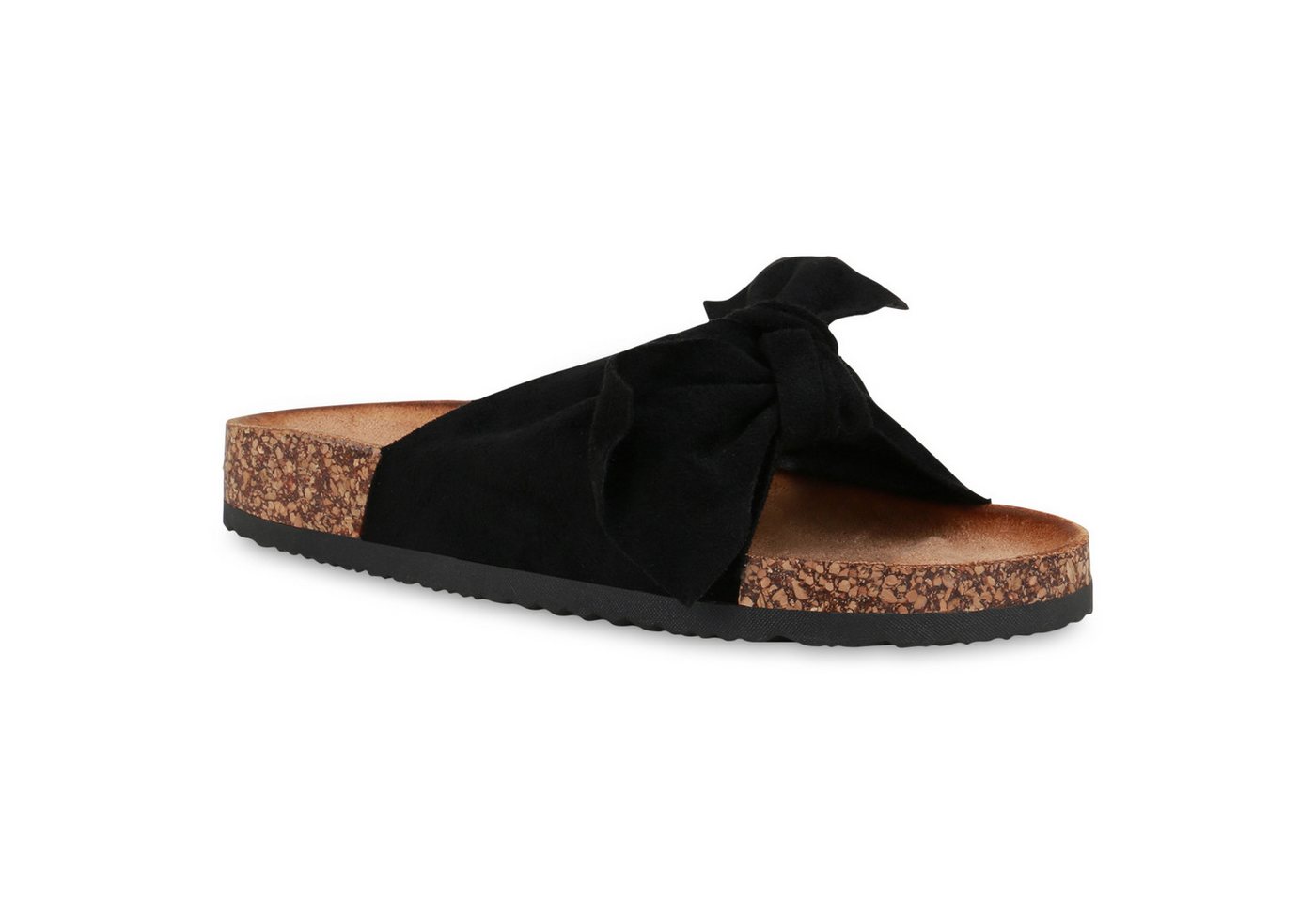 VAN HILL 833538 Pantolette Damen Sandalen Pantoletten Korkoptik Sommer Schlappen Hausschuhe (schwarz)