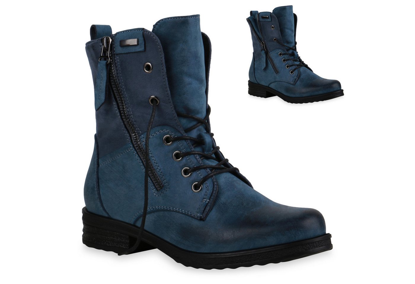 VAN HILL 835417 Schnürstiefelette Damen Schnürstiefeletten Leicht Gefüttert Blockabsatz Stiefeletten