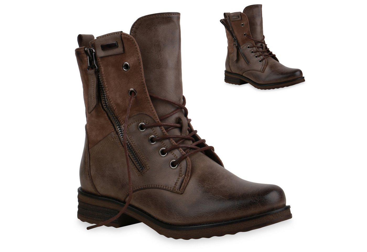 VAN HILL 835417 Schnürstiefelette Damen Schnürstiefeletten Leicht Gefüttert Blockabsatz Stiefeletten