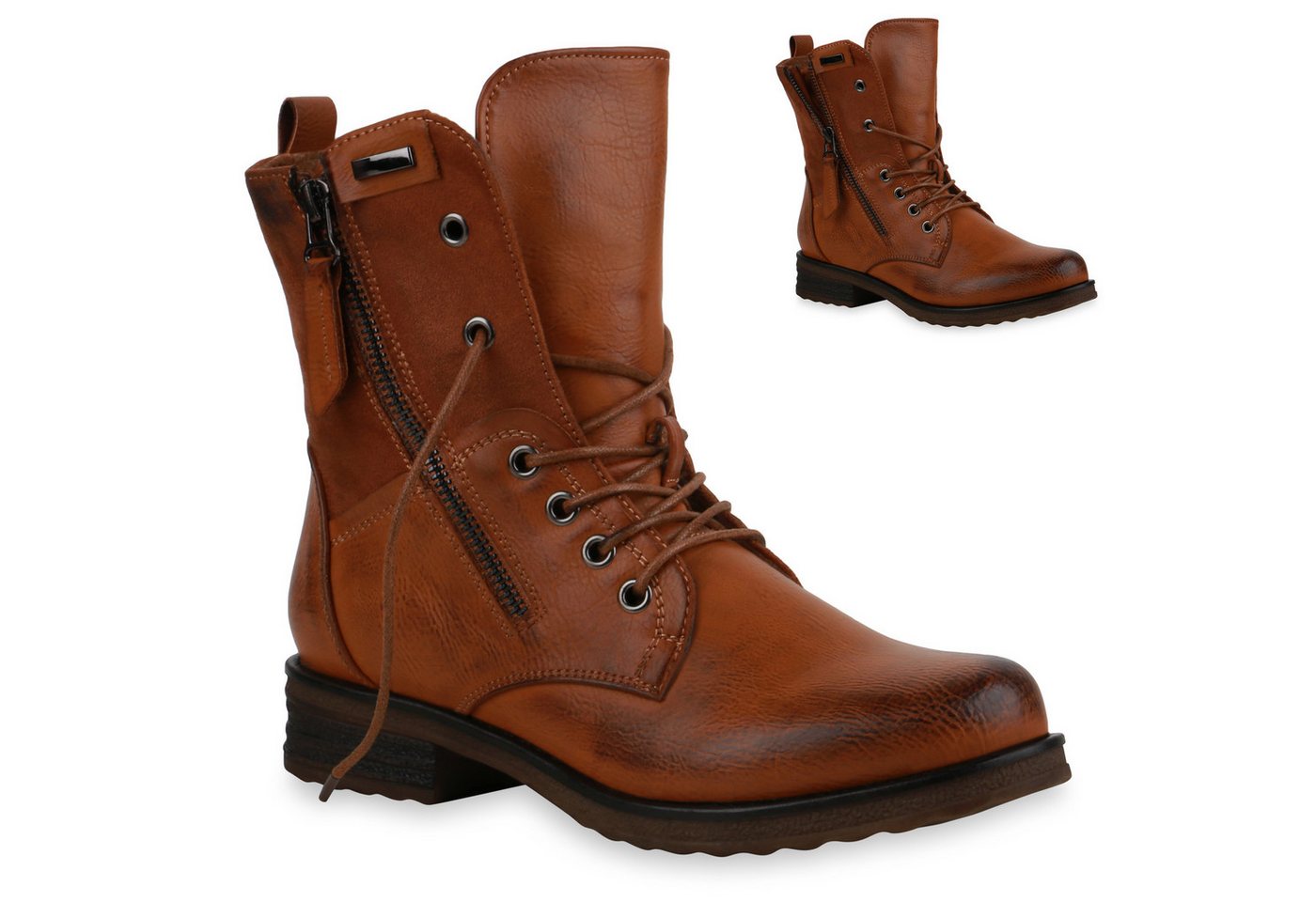 VAN HILL 835417 Schnürstiefelette Damen Schnürstiefeletten Leicht Gefüttert Blockabsatz Stiefeletten