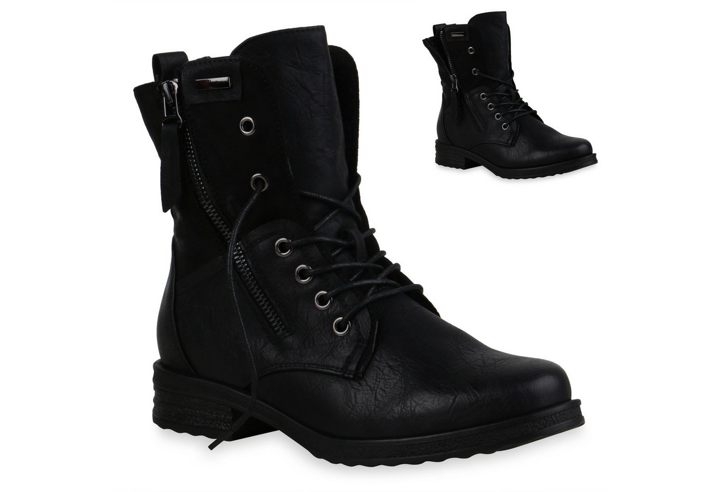 VAN HILL 835417 Schnürstiefelette Damen Schnürstiefeletten Leicht Gefüttert Blockabsatz Stiefeletten