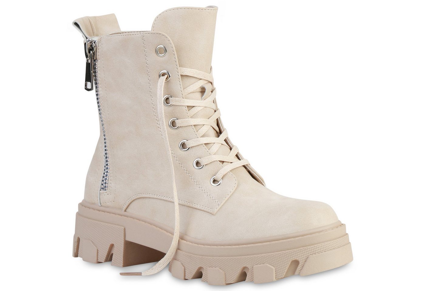 VAN HILL 835653 Plateaustiefelette Damen Stiefeletten Plateau Boots Kroko Zipper Blockabsatz Schnürer