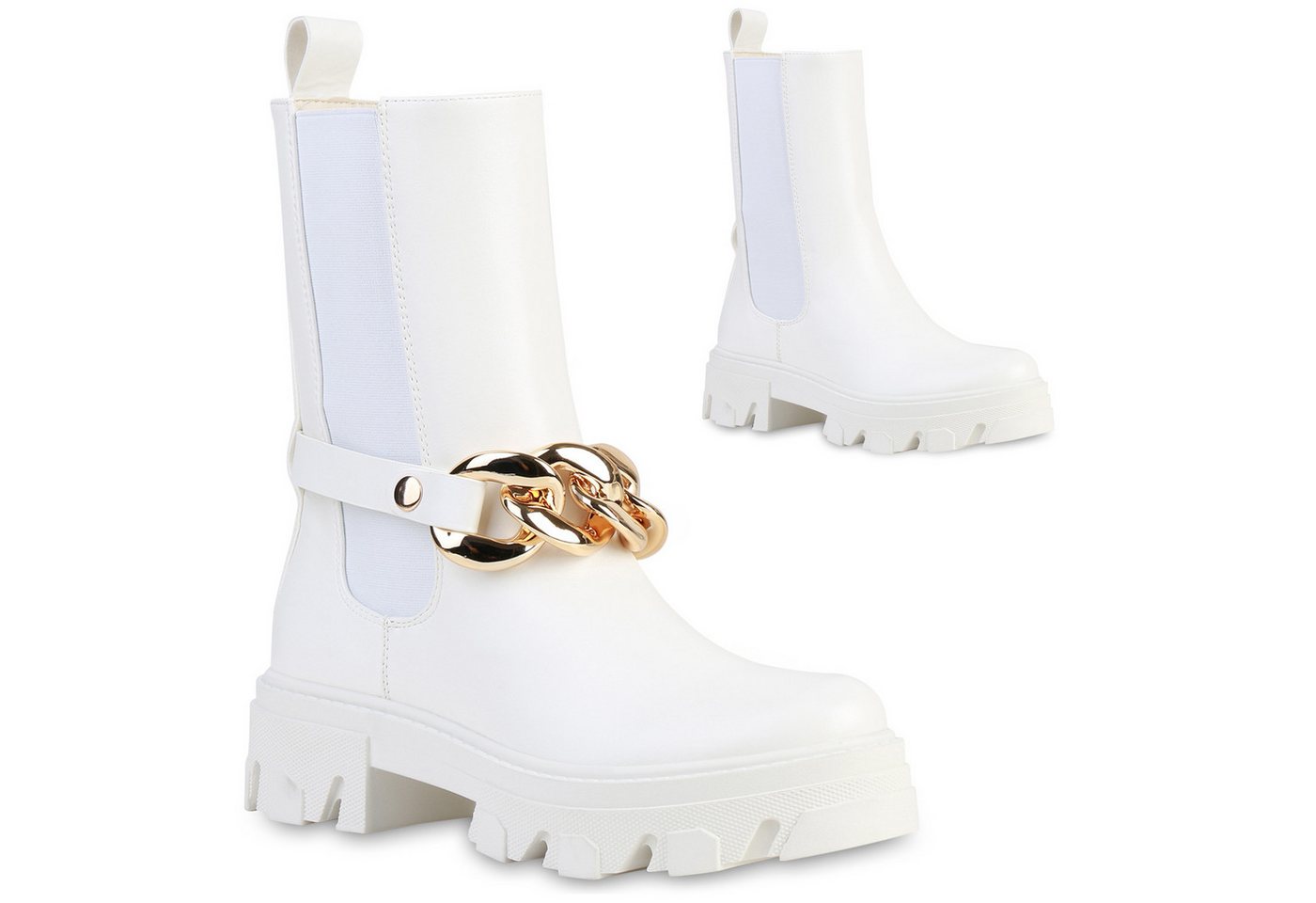 VAN HILL 837633 Plateaustiefelette Damen Plateau Boots Stiefeletten Ketten Stiefel Profil-Sohle