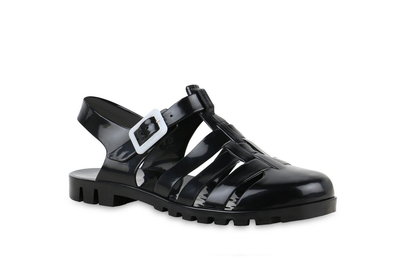 VAN HILL 837646 Pantolette Damen Sandalen Pantoletten Bequeme Lack Cut-Outs Bade-