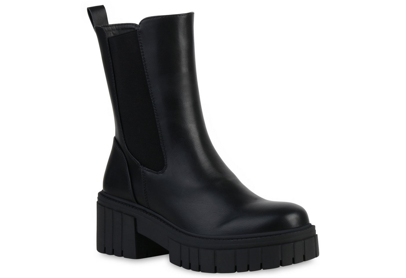VAN HILL 837673 Plateaustiefelette Damen Stiefeletten Plateau Boots Stiefel Profil-Sohle (schwarz)
