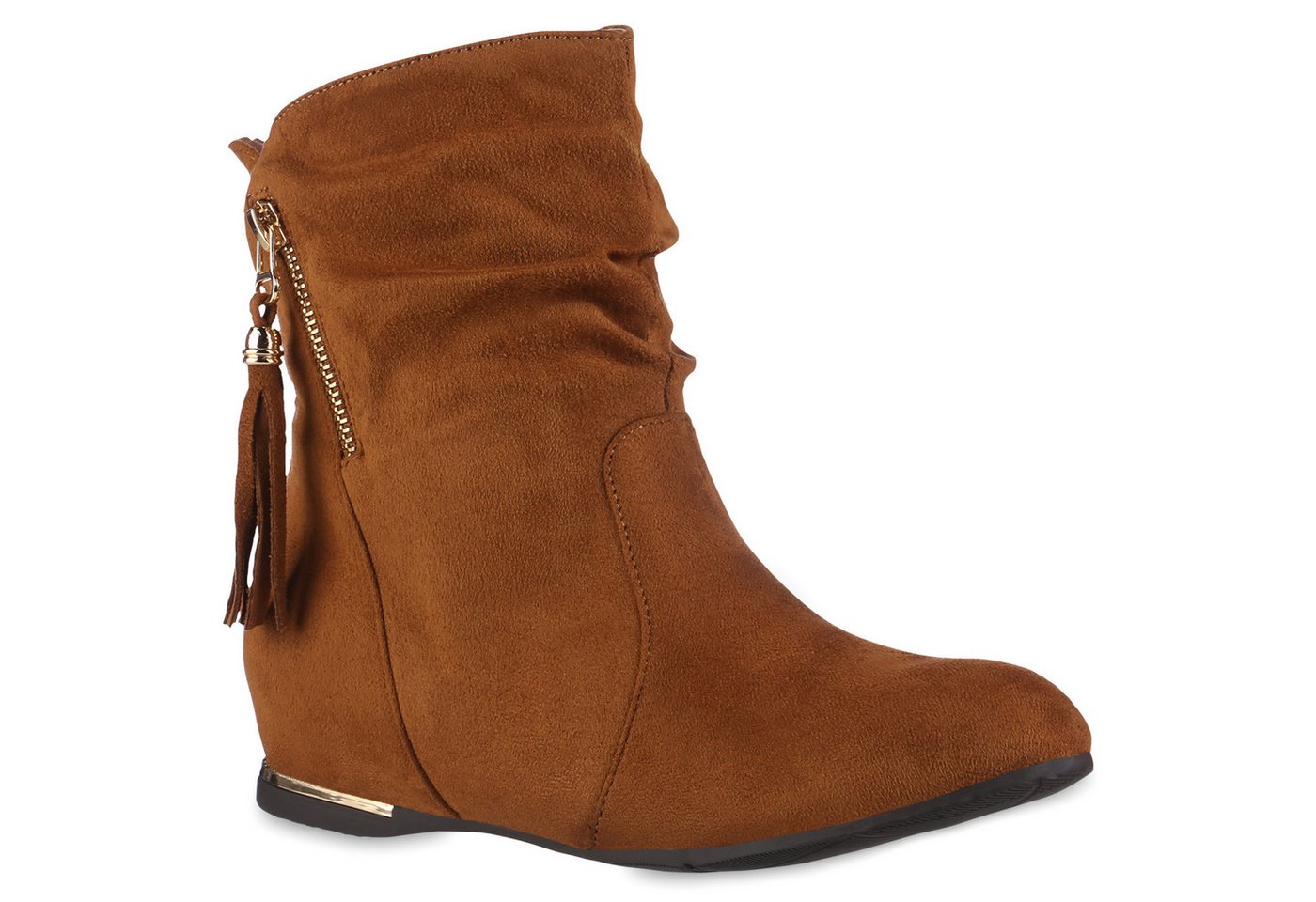 VAN HILL 837871 Schlupfboots Damen Schlupfstiefeletten Stiefeletten Keilabsatz Quasten