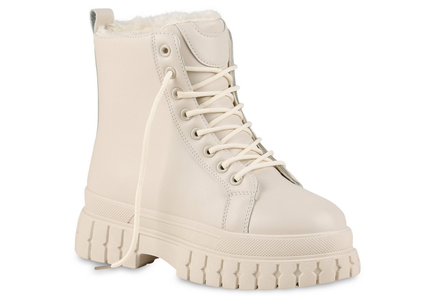 VAN HILL 837922 Plateaustiefelette Damen Warm Gefütterte Plateau Boots Profil-Sohle