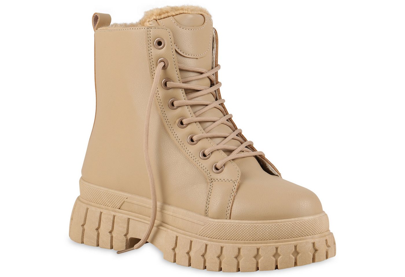 VAN HILL 837922 Plateaustiefelette Damen Warm Gefütterte Plateau Boots Profil-Sohle