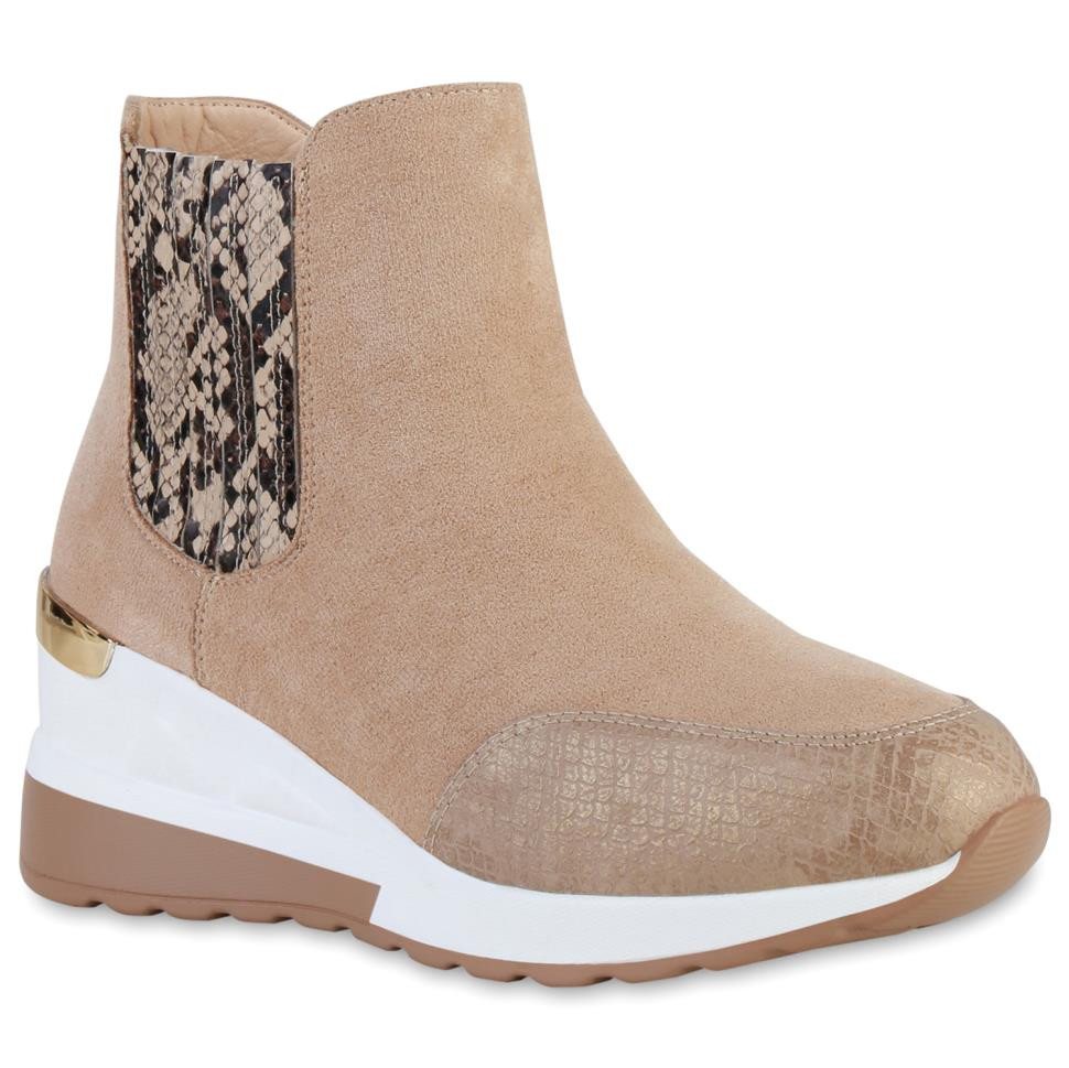 VAN HILL 837926 Wedgesneaker Damen Sneaker Wedges Prints Plateau Vorne Profil-Sohle