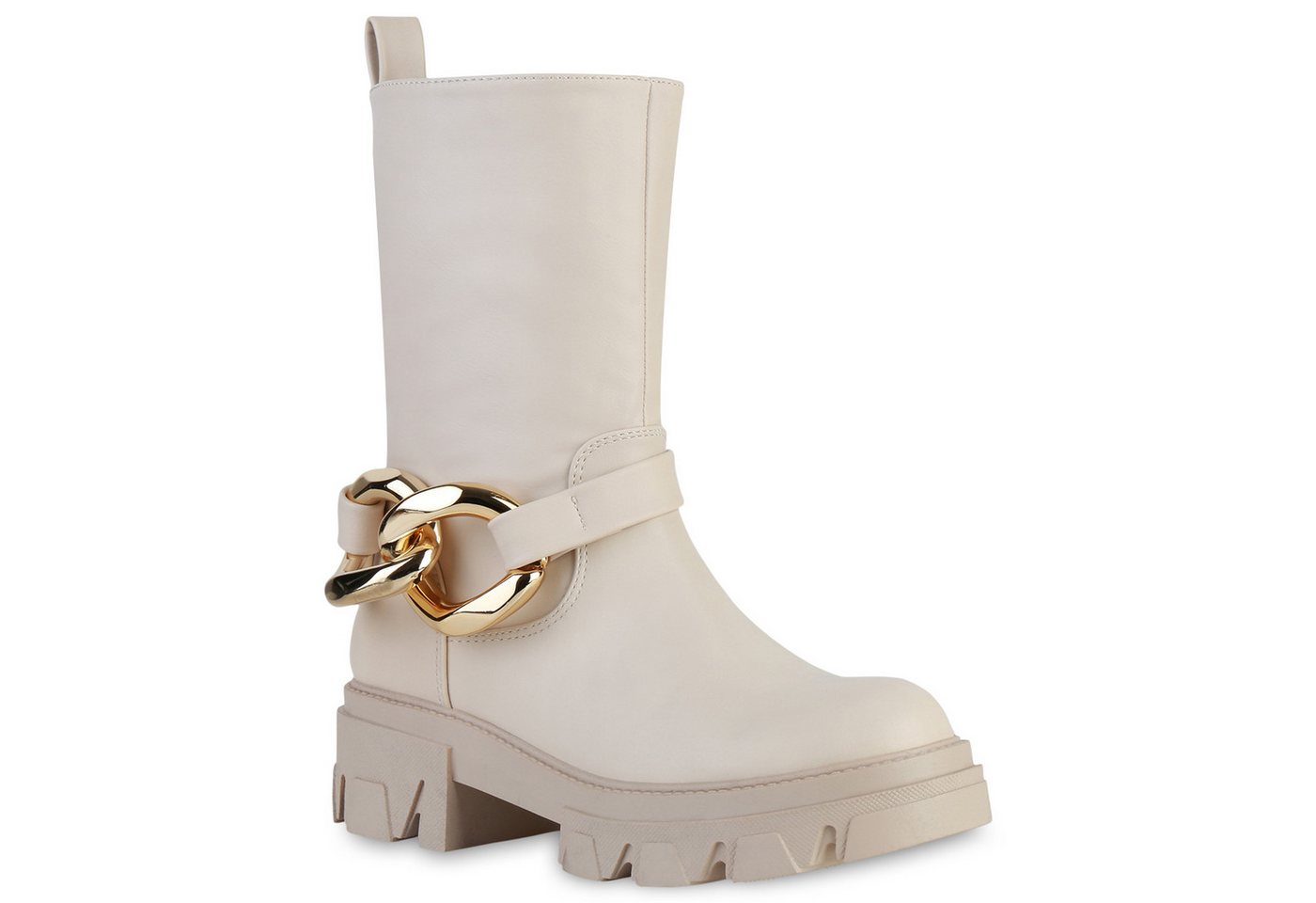 VAN HILL 837957 Plateaustiefelette Damen Plateau Boots Stiefeletten Ketten Stiefel Profil-Sohle