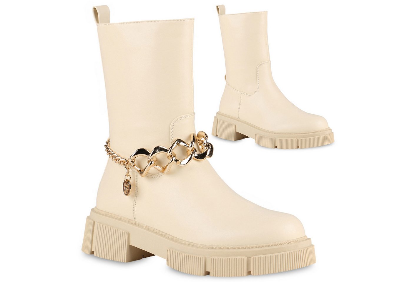 VAN HILL 838050 Plateaustiefel Damen Plateaustiefel Stiefel Blockabsatz Profil-Sohle