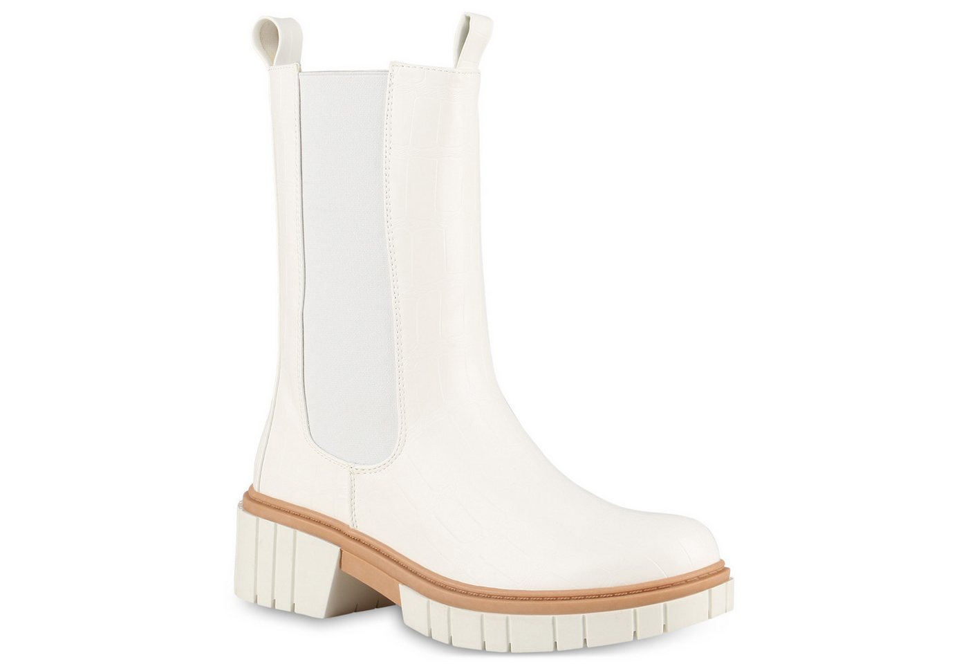 VAN HILL 838051 Plateaustiefel Damen Plateaustiefel Stiefel Blockabsatz Kroko Profil-Sohle