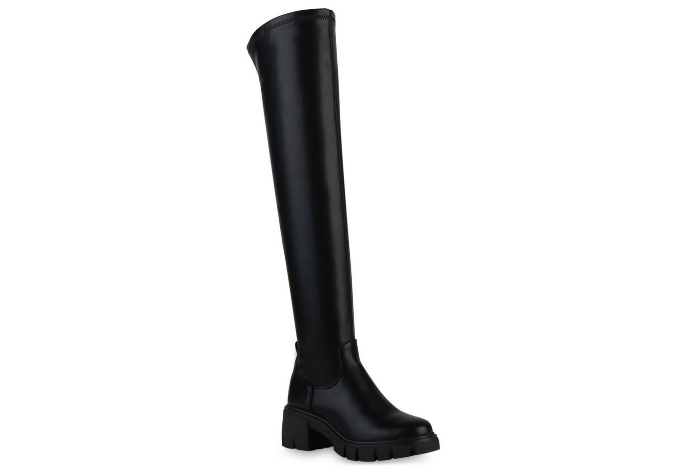 VAN HILL 838109 Overkneestiefel Damen Leicht Gefütterte Overknees Stiefel Profil-Sohle