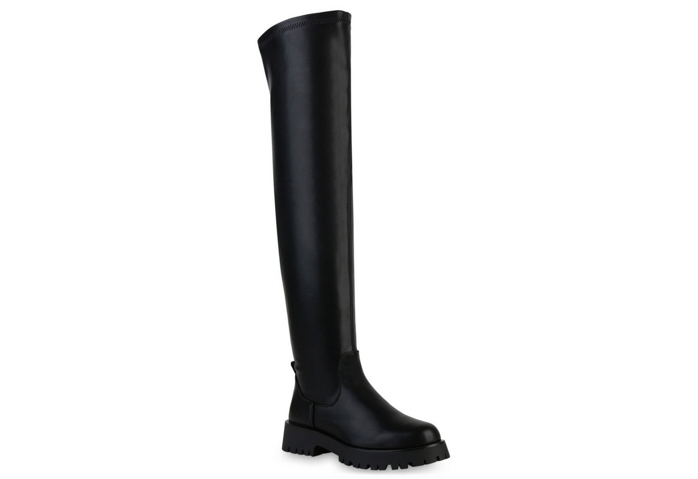 VAN HILL 838114 Overkneestiefel Damen Leicht Gefüttert Overknees Stiefel Profil-Sohle