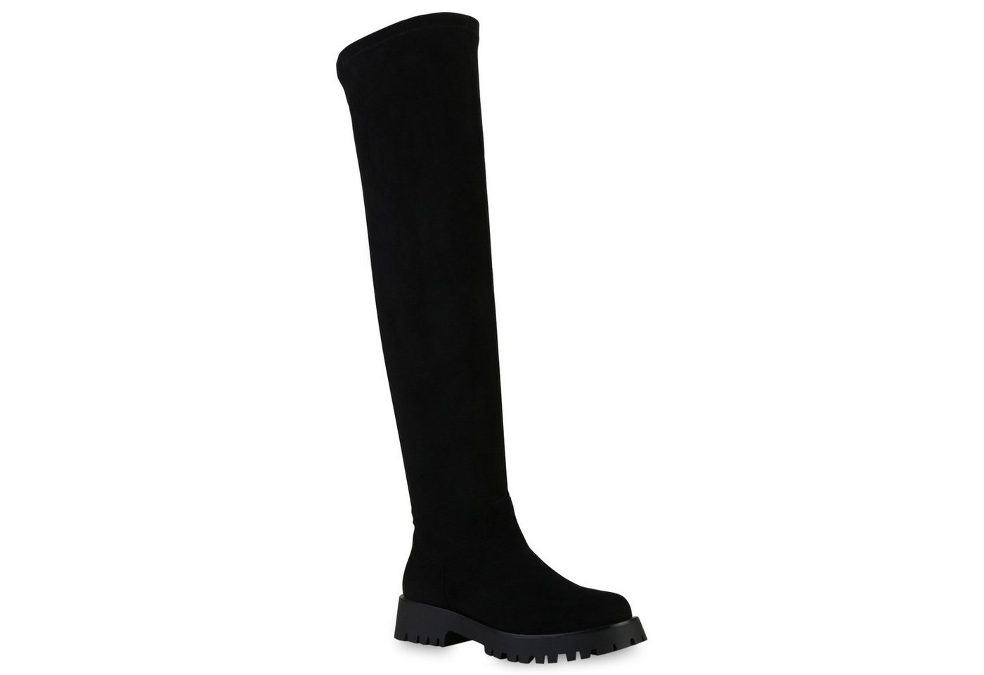 VAN HILL 838114 Overkneestiefel Damen Leicht Gefüttert Overknees Stiefel Profil-Sohle
