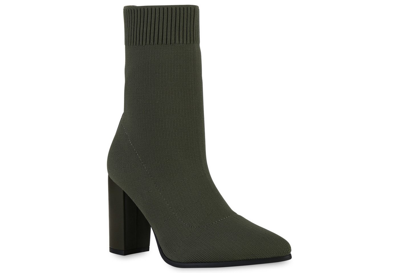 VAN HILL 838159 Schlupfboots Damen Schlupfstiefeletten Stiefeletten Stiefel Blockabsatz Strick