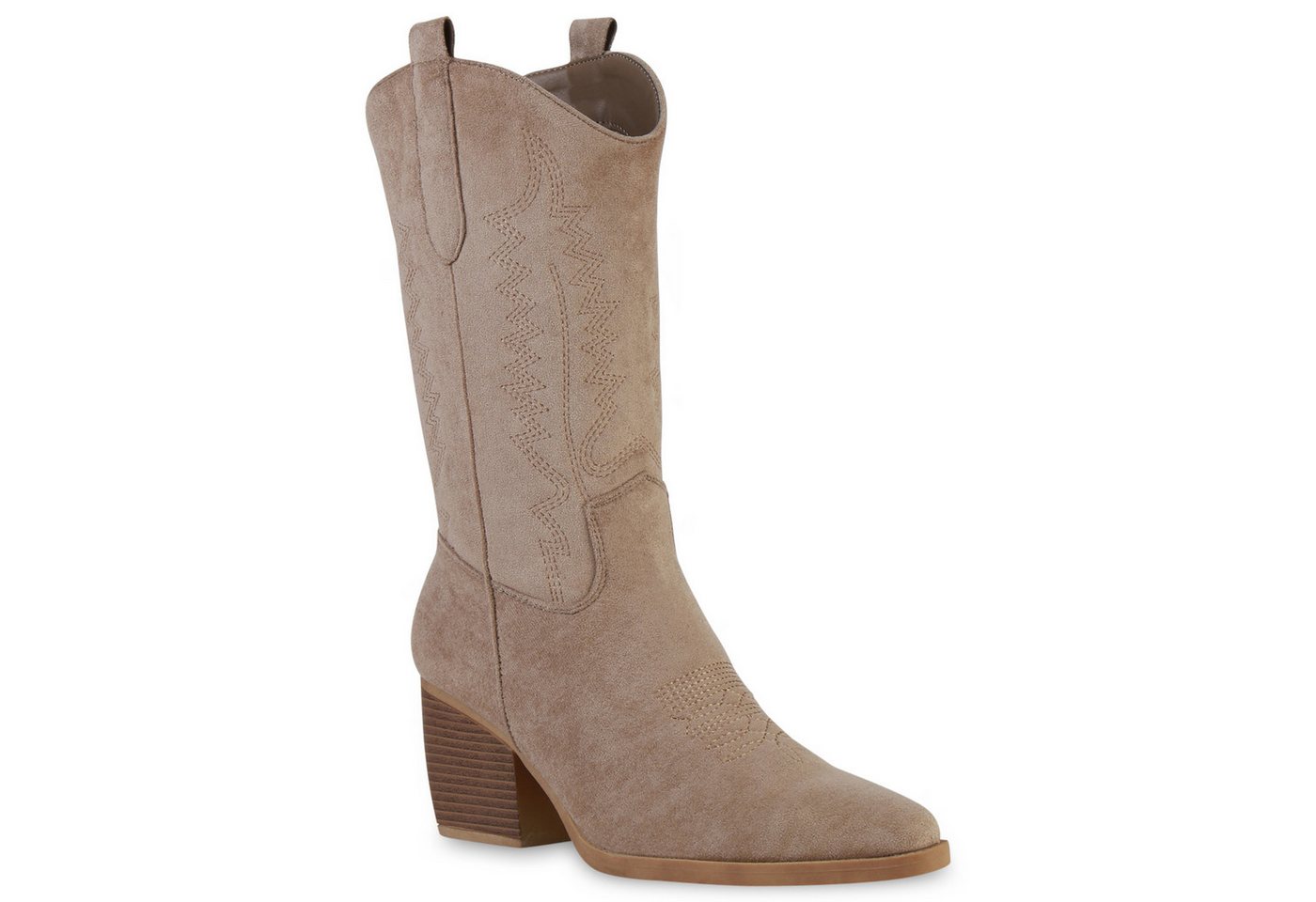 VAN HILL 838384 Cowboystiefel Damen Stiefel Cowboystiefel Holzoptikabsatz Stickereien