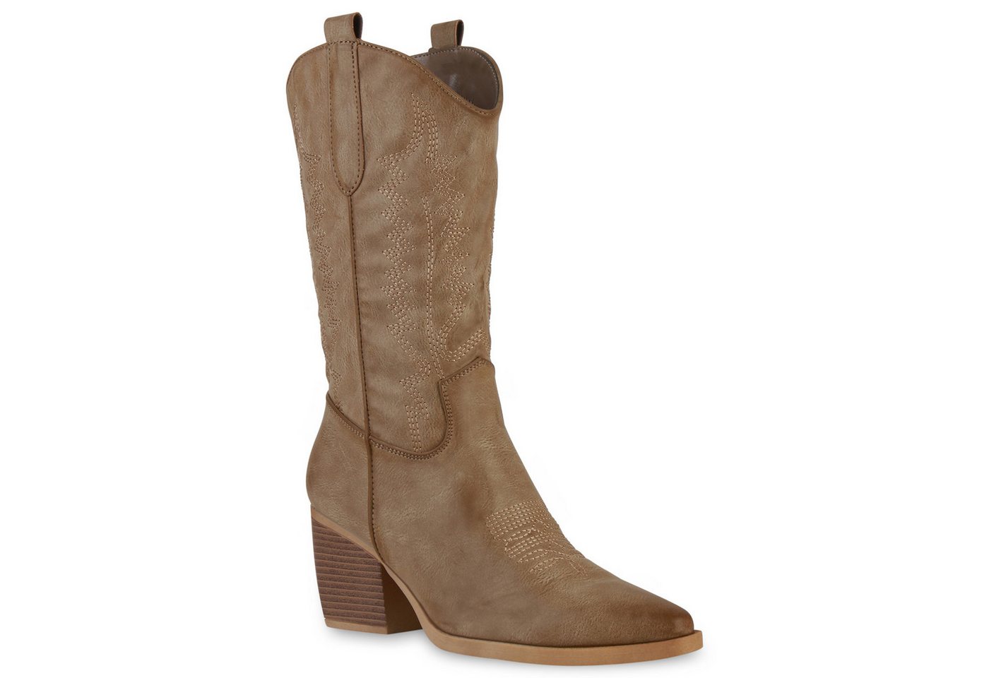VAN HILL 838384 Cowboystiefel Damen Stiefel Cowboystiefel Holzoptikabsatz Stickereien