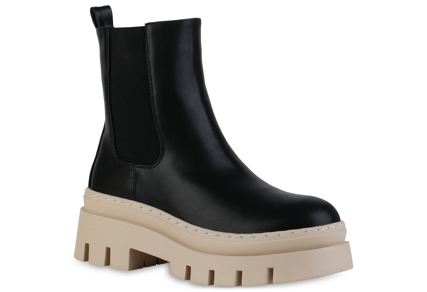 VAN HILL 839451 Plateaustiefelette Damen Plateau Boots Stiefeletten Blockabsatz Stiefel Profil-Sohle