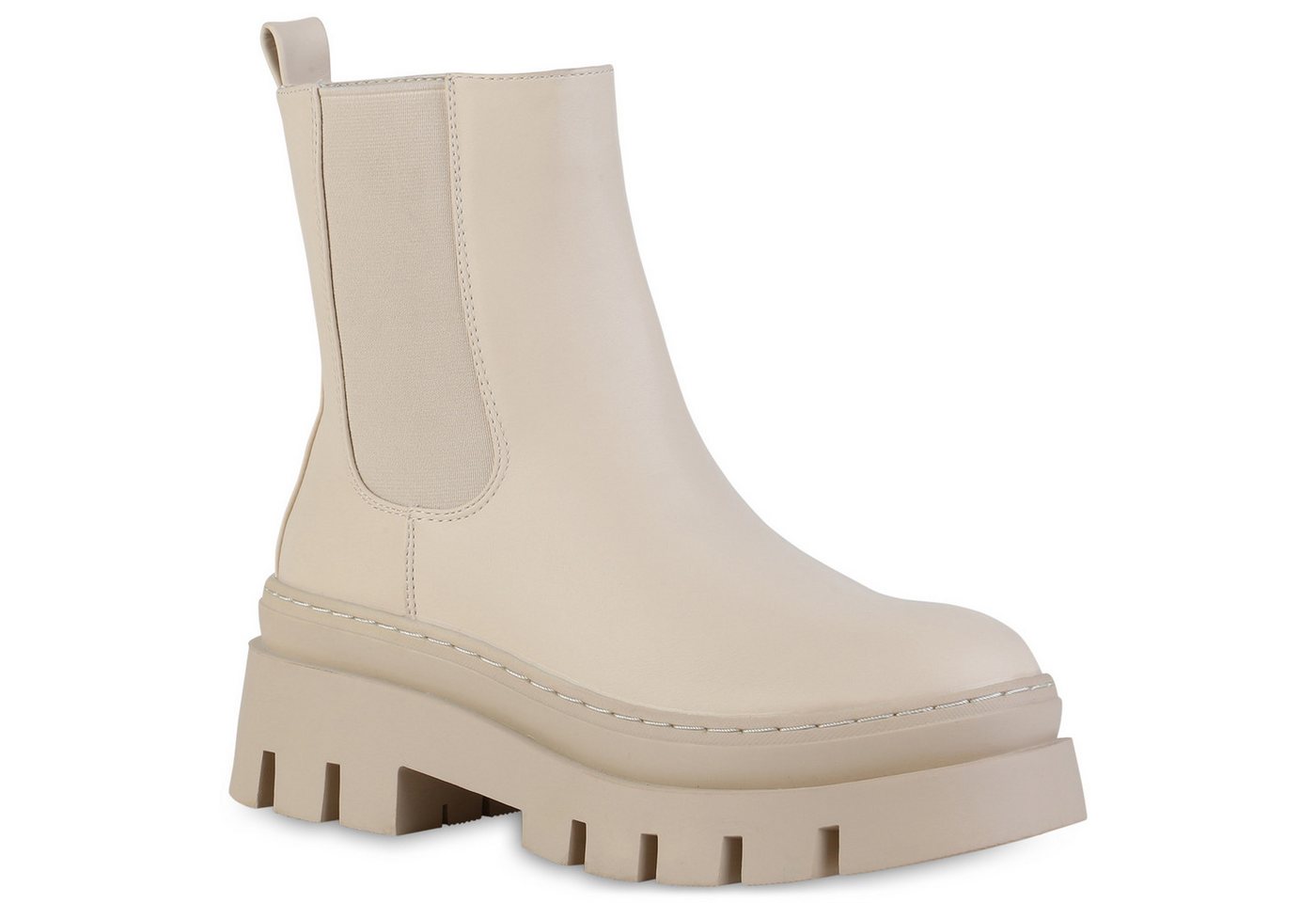 VAN HILL 839451 Plateaustiefelette Damen Plateau Boots Stiefeletten Blockabsatz Stiefel Profil-Sohle