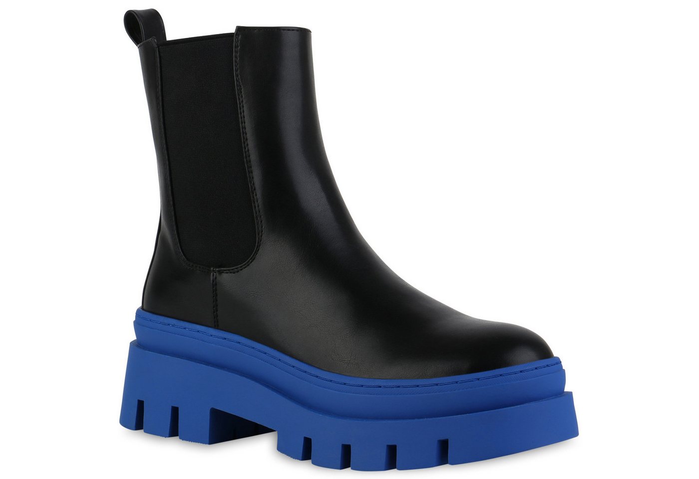 VAN HILL 839451 Plateaustiefelette Damen Plateau Boots Stiefeletten Blockabsatz Stiefel Profil-Sohle