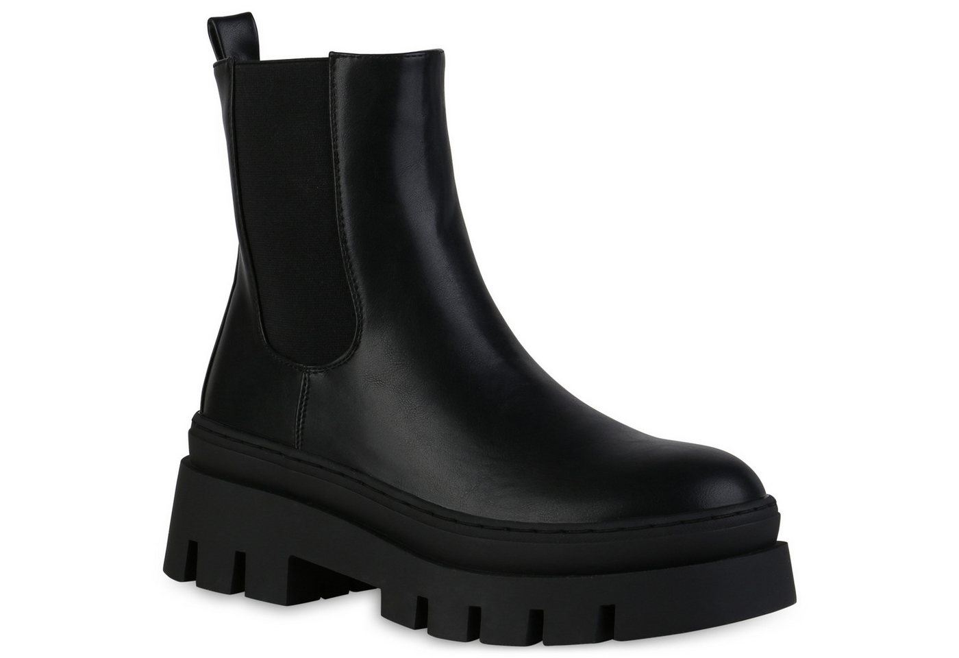 VAN HILL 839451 Plateaustiefelette Damen Plateau Boots Stiefeletten Blockabsatz Stiefel Profil-Sohle