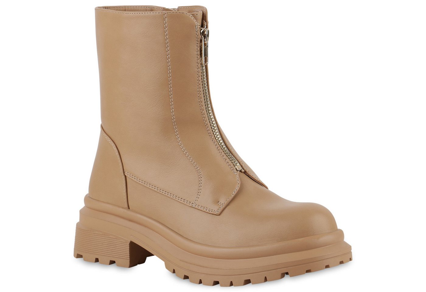 VAN HILL 839632 Bikerboots Damen Leicht Gefütterte Biker Boots Stiefeletten Zipper