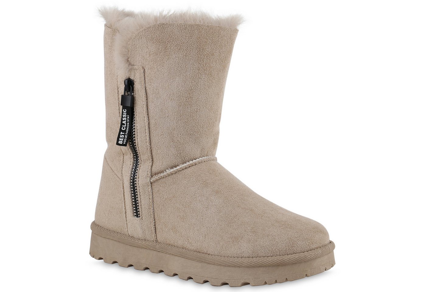 VAN HILL 839666 Winterstiefelette Damen Warm Gefütterte Winter Boots Stiefeletten Kunstfell